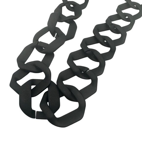 Black Chunky Matte Chain Link Necklace Adjustable Lobster Clasp - Picture 2 of 5
